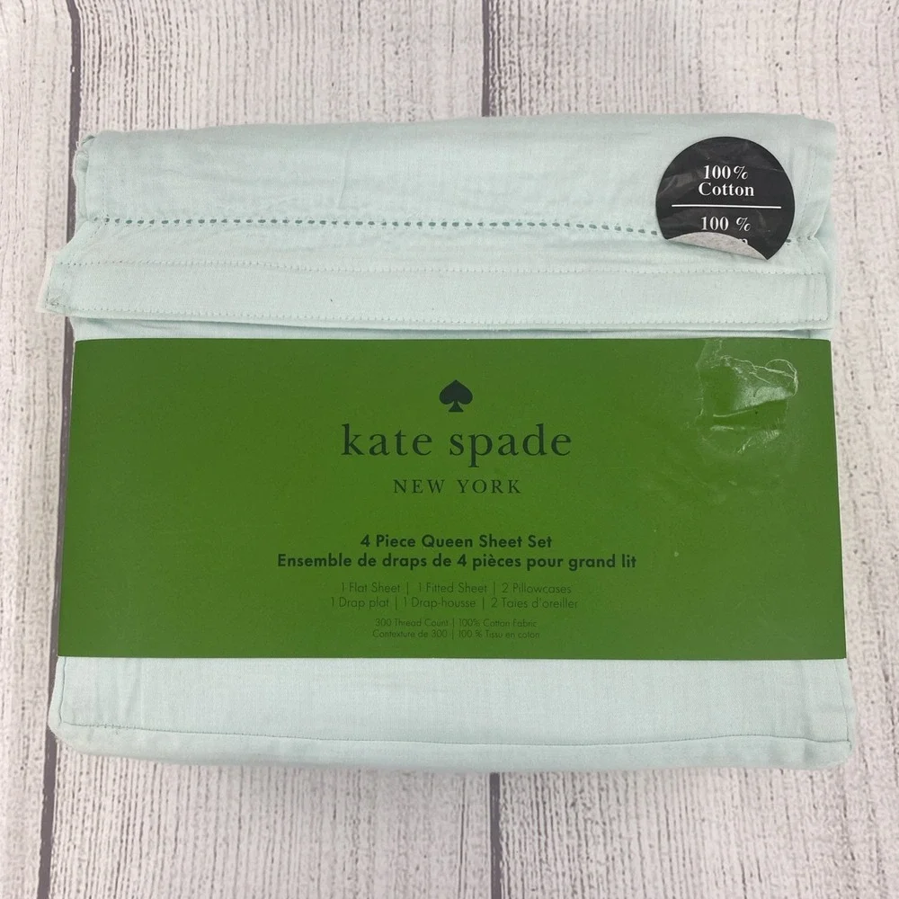 Kate Spade Sheet Set QUEEN Powder Blue 100% Cotton Sateen Solid Color Crisp